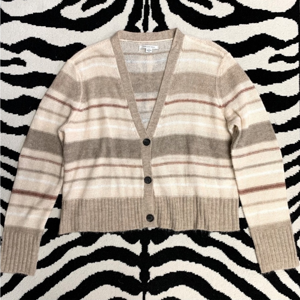 American Eagle Striped Cardigan Sweater Slouchy Oversize V-Neck Button Front